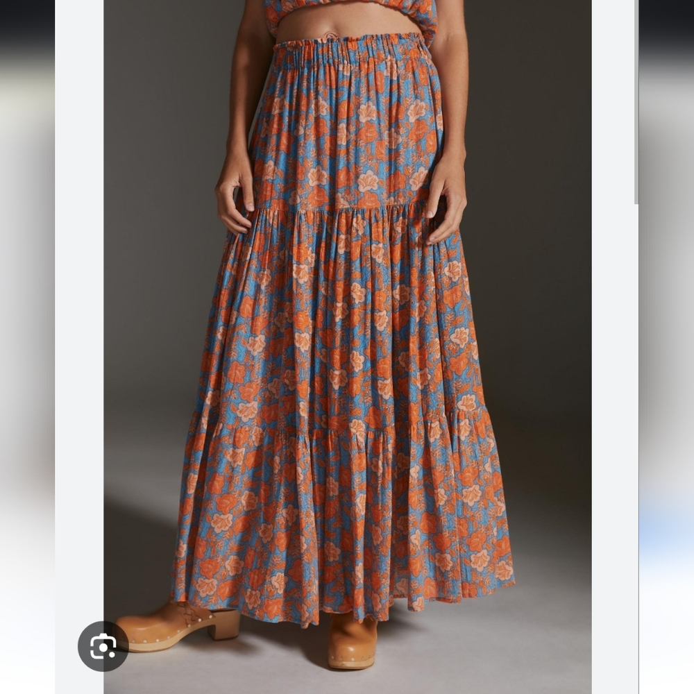 Sundry Floral Tierred Maxi Skirt Cotton